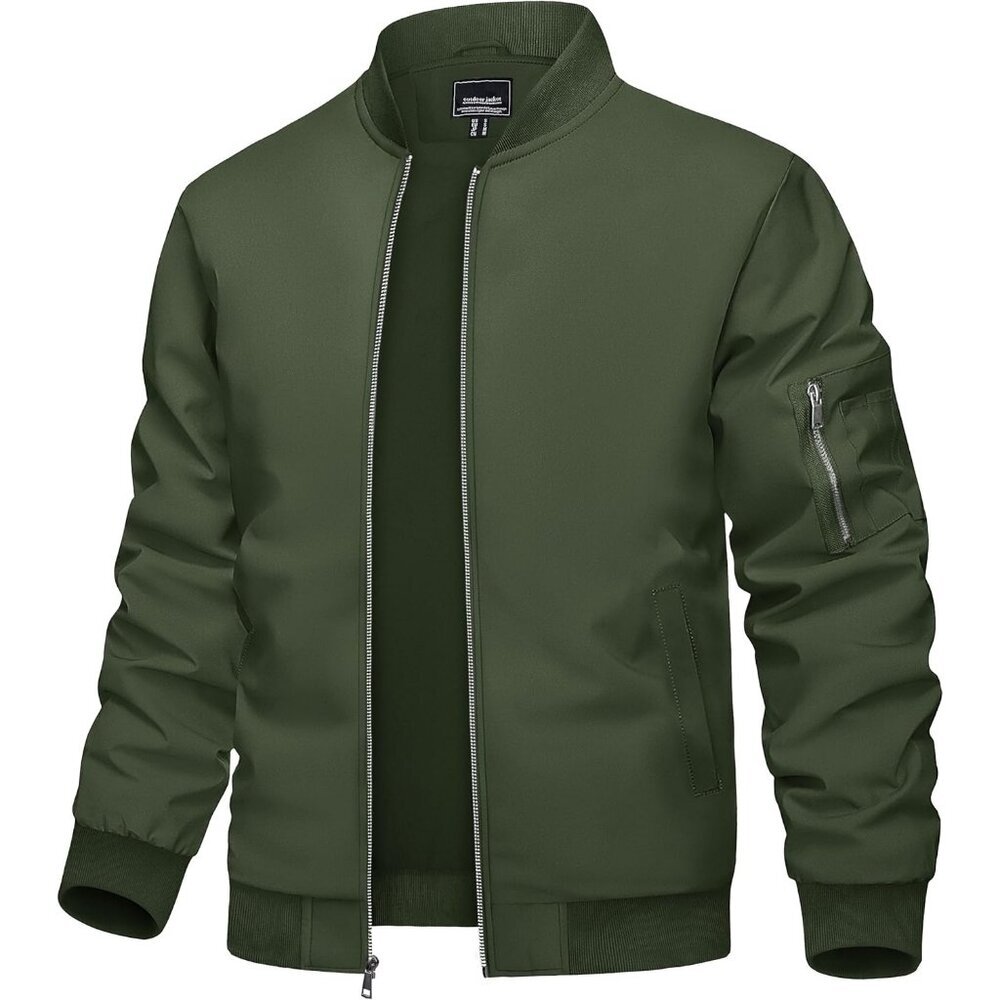 Men's 01 Green Bomber Jacket Coat Lightweight Casual Windbreaker Zip Up Pocket
